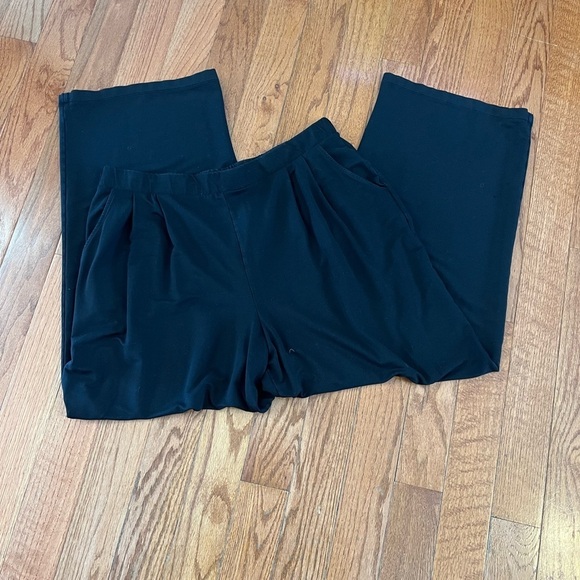Garnet Hill Black Pants Pull-on pleated Wide Leg Trousers Women’s XL Tencel Knit - Picture 9 of 12